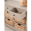 Putty pine dresser with open drawer and wicker baskets