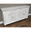 Large Rustic Style Wooden Carved Sideboard Industrial Style Candle and Blue Interiors