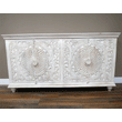 Large Rustic Style Wooden Carved Sideboard Industrial Style Candle and Blue Interiors