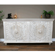 Large Rustic Style Wooden Carved Sideboard Industrial Style Candle and Blue Interiors