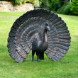 Pair Large Metal Peackock Garden Ornaments Garden Sculptures Candle and Blue Interiors
