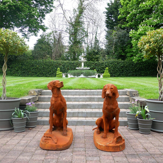 Pair of Life Size Gun Dog Garden Sculptures Garden Sculptures Candle and Blue Interiors