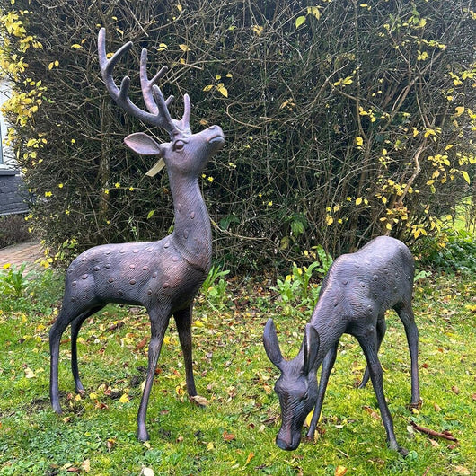 Set 2 Large Garden Deer Metal Sculptures Garden Sculptures Candle and Blue Interiors