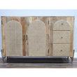 Small Industrial Style Mango Wood Sideboard Rattan Sideboard Candle and Blue Interiors