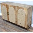 Small Industrial Style Mango Wood Sideboard Rattan Sideboard Candle and Blue Interiors