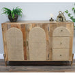Small Industrial Style Mango Wood Sideboard Rattan Sideboard Candle and Blue Interiors