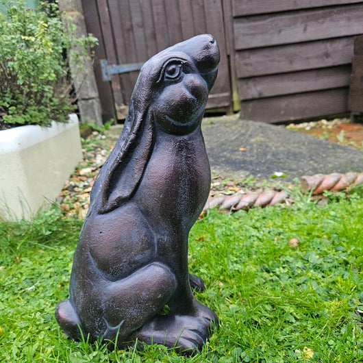 Small Metal Moon Gazing Hare Sculpture Garden Sculptures Candle and Blue Interiors