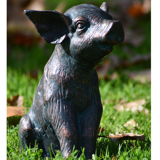 Small Sitting Piglet Metal Garden Sculpture Lawn Ornaments & Garden Sculptures Candle and Blue Interiors