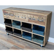 3 Drawers 8 Metal Sloping Metal Baskets Hall Storage Cabinet. Chest Drawers Candle and Blue Interiors