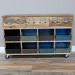 3 Drawers 8 Metal Sloping Metal Baskets Hall Storage Cabinet. Chest Drawers Candle and Blue Interiors