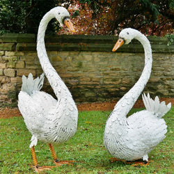 A Beautiful Pair of Swan Garden Ornaments Garden Sculptures Candle and Blue Interiors