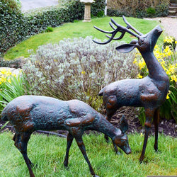 Dark verdigris Pair of Small Deer Garden Sculptures Garden Sculptures Candle and Blue
