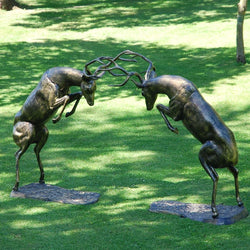 Elegant Rutting Pair Stags Garden Ornament Garden Sculptures Candle and Blue Interiors