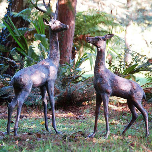 Extra Large Deer Statues Pair Garden Sculptures Candle and Blue