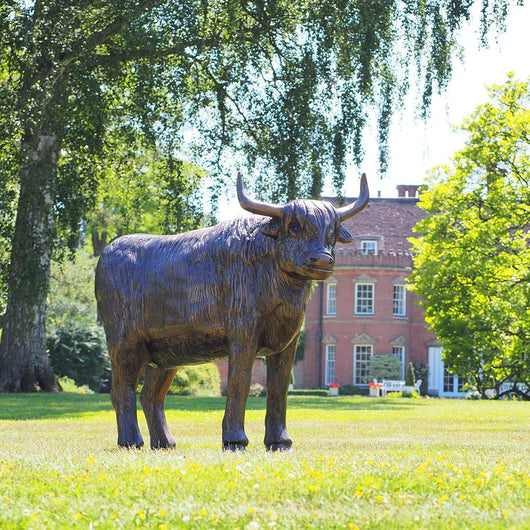 Fluffy Highland Cow Lawn Garden Statue - Charlie Garden Sculptures Candle and Blue Interiors