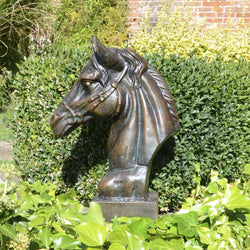 Graceful Horse Head Metal Statue Garden Sculptures Candle and Blue Interiors