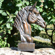 Graceful Horse Head Metal Statue Garden Sculptures Candle and Blue Interiors
