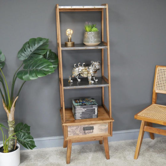 Industrial Metal Wood Bookshelf Industrial Style Candle and Blue Interiors