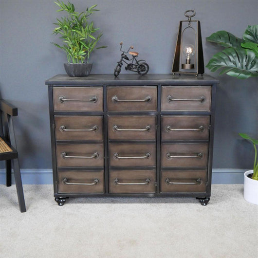 Industrial Style 3 Door 3 Drawer Metal Sideboard Buffets & Sideboards Candle and Blue Interiors