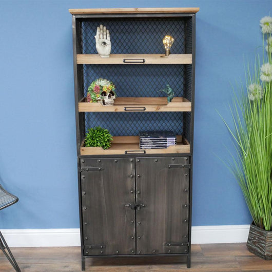 Industrial Style Metal & Fir Wood Narrow Storage Unit- Camberwell Industrial Style Candle and Blue Interiors