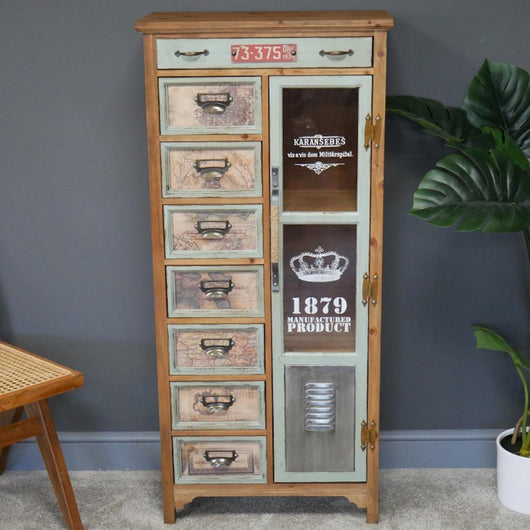 Industrial Wooden Map Cabinet Industrial Style Candle and Blue Interiors