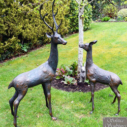 Large Aluminium Garden Deer Sculptures Dark Verdigris Garden Sculptures Candle and Blue