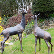 Large Aluminium Garden Deer Sculptures Dark Verdigris Garden Sculptures Candle and Blue