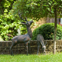 Large Garden Deer Sculptures Verdi Gris Finish Garden Sculptures Candle and Blue