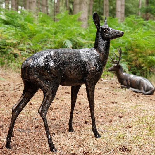 Life Size Standing Metal Garden Doe Sculpture Garden Sculptures Candle and Blue Interiors