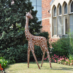 Medium Metal Giraffe Sculpture Garden Sculptures Candle and Blue