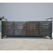 Narrow Black Metal Hallway Bench Seat Cabinet Industrial Style Candle and Blue Interiors