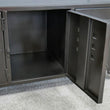 Narrow Black Metal Hallway Bench Seat Cabinet Industrial Style Candle and Blue Interiors