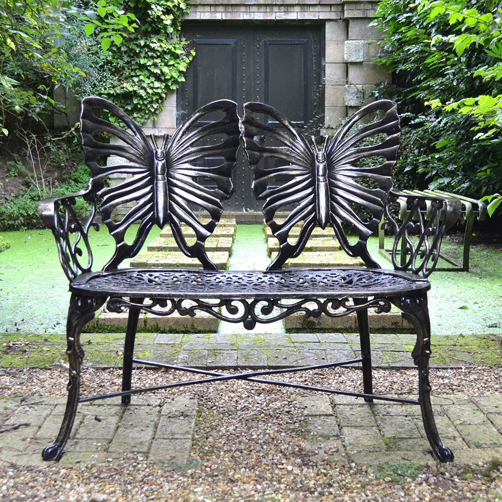 Outdoor Metal Garden Bench Butterfly Suffolk – Candle and Blue