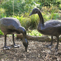 Pair of Metal Garden Geese Sculptures Garden Sculptures Candle and Blue