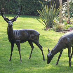 Pair of Metal Garden Sculptures Stag and Doe Garden Sculptures Candle and Blue