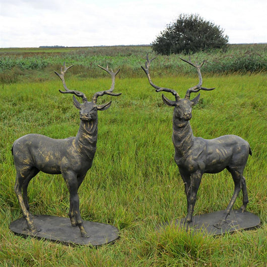 Pair of Standing Cast Iron Stag Garden Sculptures Garden Sculptures Candle and Blue Interiors