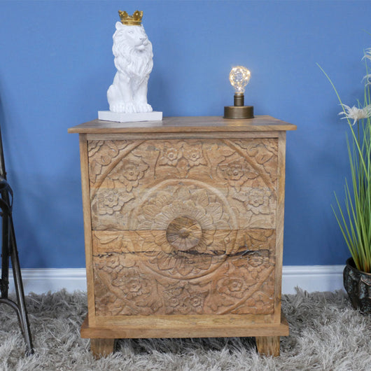 Rustic Wooden Small Bedside Table With 2 Drawers End Tables Candle and Blue Interiors
