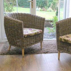 Tuscany Rattan Tub Conservatory Chair Small Conservatory Furniture Candle and Blue Interiors
