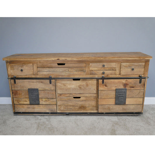 Wide Rustic Mango Wooden Sideboard With Drawers Sideboard Candle and Blue Interiors
