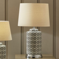 Aris Stylish Tall Grey And White Ceramic Table Lamp And Shade Lighting Candle and Blue 