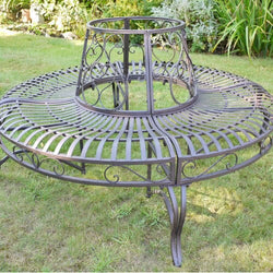 Brown Metal Round Tree Bench Seat Garden Furniture Candle and Blue Interiors 
