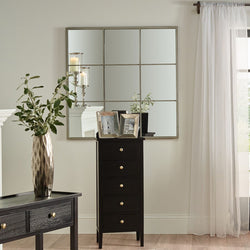 Chelmsford Satin Black Pine 5 Drawer Tallboy Chest of Drawers Candle and Blue Interiors 