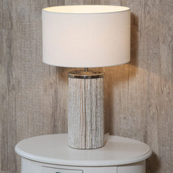 Haley Tall Grey Wash Wooden Column Table Lamp Lighting Candle and Blue 