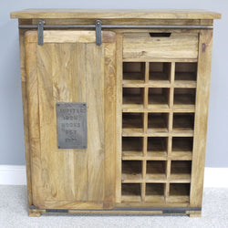Industrial Natural Wood Wine Cabinet