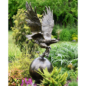 Large Eagle on Metal Ball Garden Sculpture Garden Sculptures Candle and Blue 