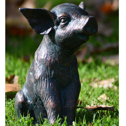 Small Sitting Piglet Metal Garden Sculpture Lawn Ornaments & Garden Sculptures Candle and Blue Interiors 
