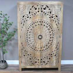 Tall Mango Wood Larder Pantry Storage Unit Industrial Style Candle and Blue Interiors 