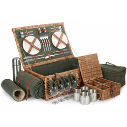 Green Tweed fitted picnic hamper for 4 people with cutlery and glasses