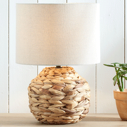 Zadi Natural Plaited Water Hyacinth Small Hallway Table Lamp Lamps Candle and Blue Interiors 