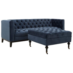 3 Seater Midnight Blue Velvet Sofa & Large Footstool Leather Sofas and Chairs Candle and Blue Interiors 